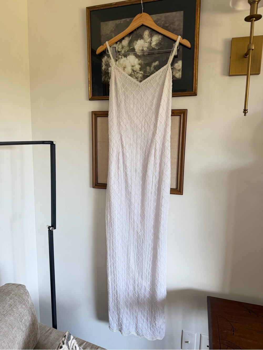 Stenay White Lace Slip Maxi Dress with Delicate Diamond Pattern